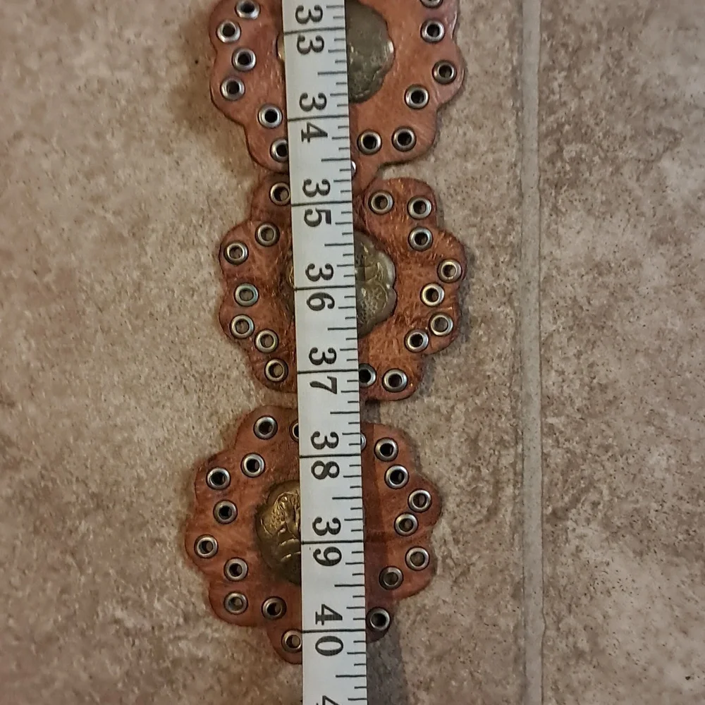 Brown Leather Western Concho Belt with Brass Medallions - Picture 6 of 8